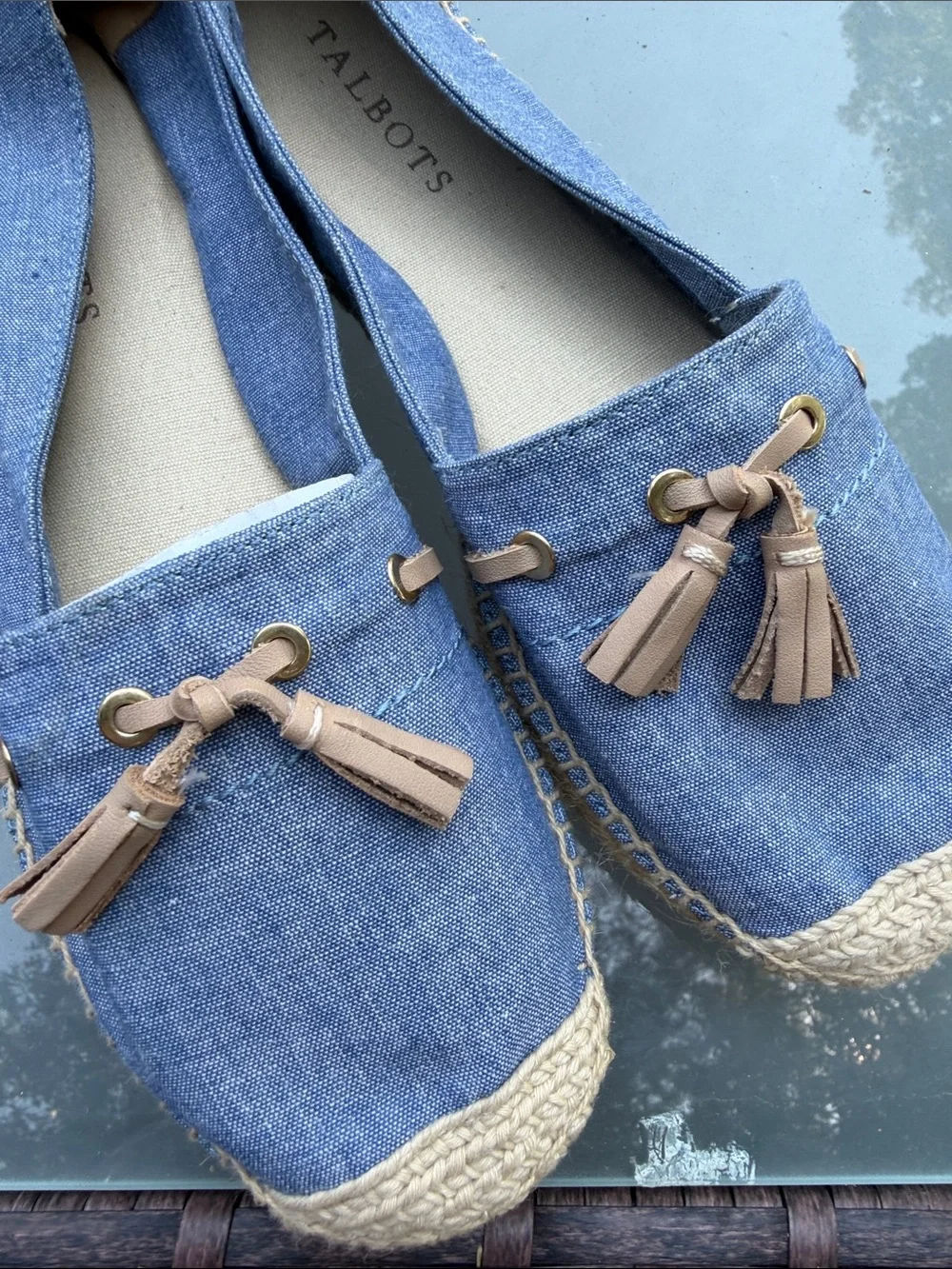 Talbots Blue Espadrille Flats with Tan Tassels Like New !  Size 7